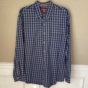 Izod Men's Navy and White Heritage Tartan Plaid Shirt XL